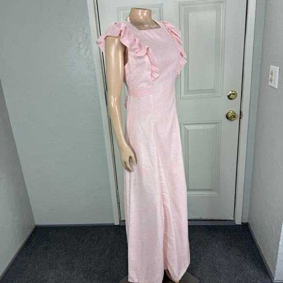 Vintage 70s Women's Dress Handmade Ruffle Prairie Maxi Floral Cotton Cottage S13 - Picture 6 of 6